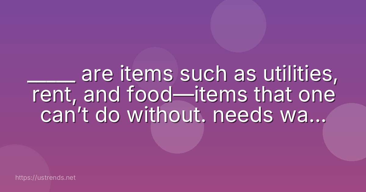 _____ are items such as utilities, rent, and food—items that one can’t do without. needs wants risks assets